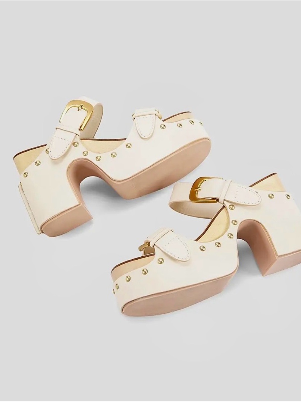 Zimmermann Cream Platform Mary Jane Sandals with Gold Buckles